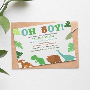 Oh Boy Cute Dinosaur Baby shower Invitation