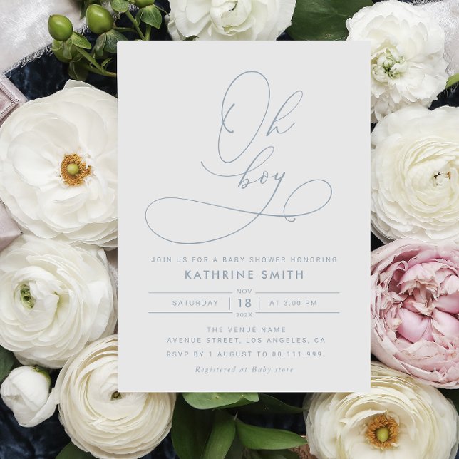Oh Boy Dusty Blue Modern Baby shower Invitation (Créateur téléchargé)