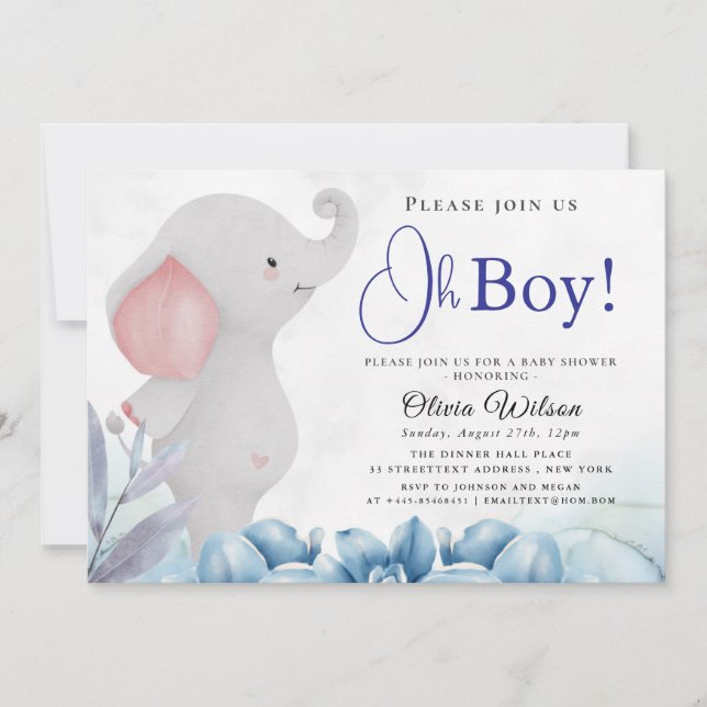Oh Boy Elephant Baby Shower Invitation (Devant)
