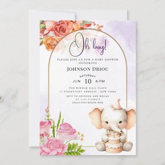 Oh Boy Elephant Baby Shower Invitation (Devant)