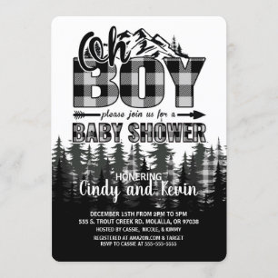 Oh Boy Grey Lumberjack Baby shower Invitation