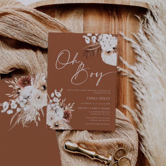 Oh Boy Invitation Terracotta Pampas Baby shower (Créateur téléchargé)