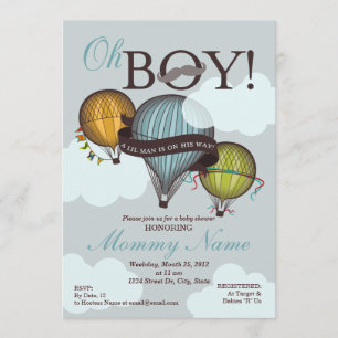 Oh Boy Lil Man Hot Air Balloon Shower Invitation