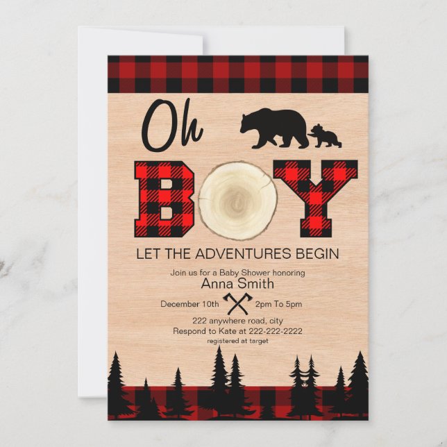 Oh Boy Lumberjack Baby shower invitation (Devant)