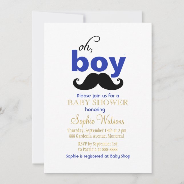 Oh Boy Mustache Baby shower Invitation (Devant)