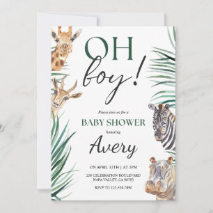 Oh Boy Safari Animaux Baby shower Invitation