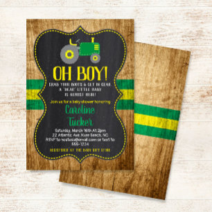 Oh Boy Tractor Baby shower carte d'invitation