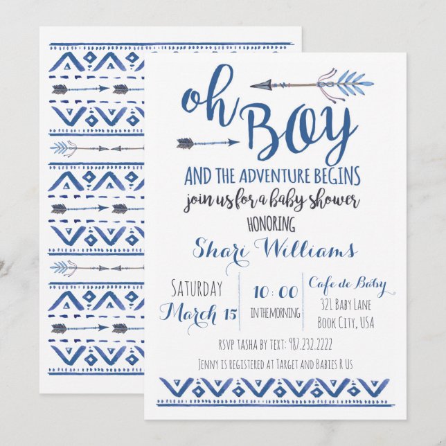 Oh Boy Tribal Baby shower Invitation -CUSTOM (Devant / Derrière)