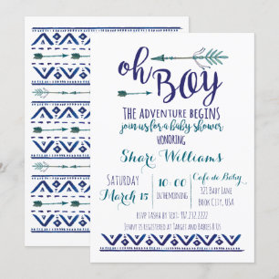 Oh Boy Tribal Baby shower Invitation - TURQUOISE C