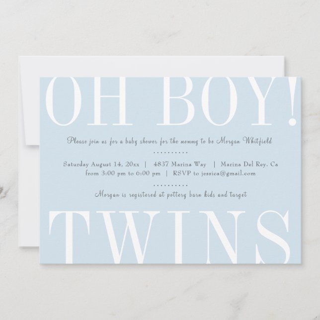 Oh Boy Twins Baby shower Invitation (Devant)
