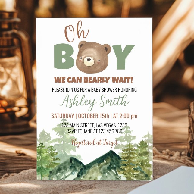 Oh Boy Woodland Bear Baby shower Invitation (Créateur téléchargé)