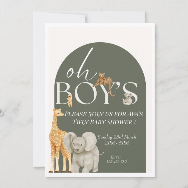 Oh Boy's Safari Animals Baby shower Invitation (Devant)