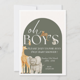 Oh Boy's Safari Animals Baby shower Invitation