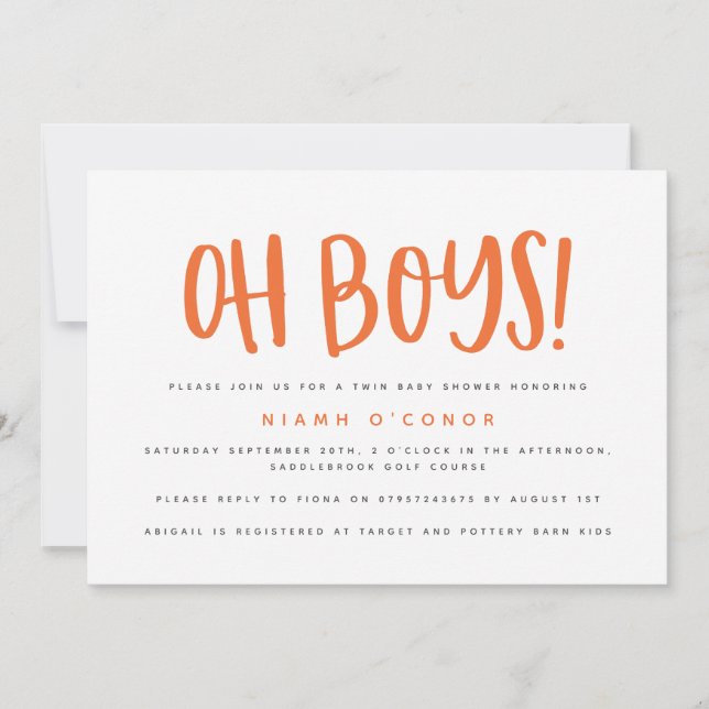 Oh boys twin baby shower invitation (Devant)