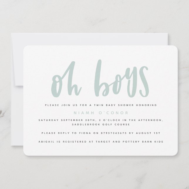 Oh boys twin baby shower invitation (Devant)