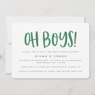 Oh boys twin baby shower invitation