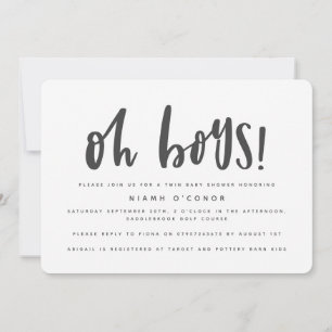 Oh boys twin baby shower invitation