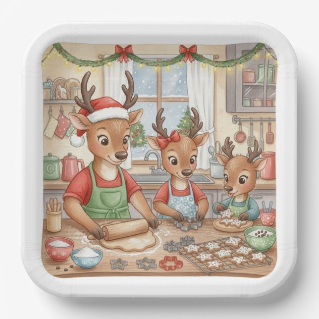 Oh cerf, Noël est arrivé ! Assiettes en papier (Recto)