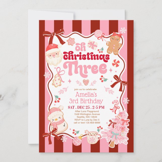 Oh Christmas Three 3rd Birthday Invitation (Devant)