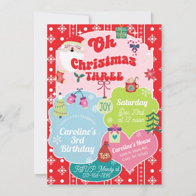 Oh Christmas Trois fille invitation d'anniversaire (Devant)