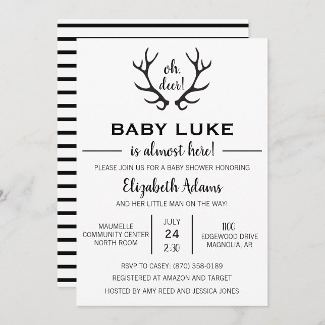Oh Deer Baby Boy Shower Invitation (Devant / Derrière)