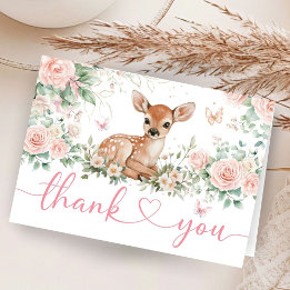 Oh Deer Baby shower rose Carte de remerciements pl