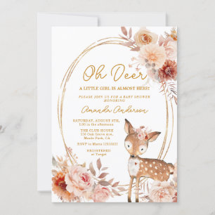 Oh Deer Beige Floral Baby shower invitation