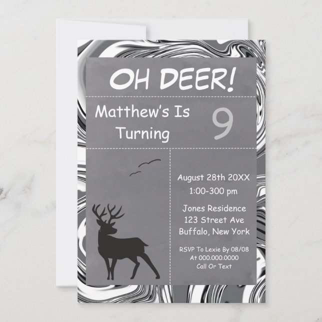 Oh Deer Grey Camouflage Anniversaire Invitations d (Devant)