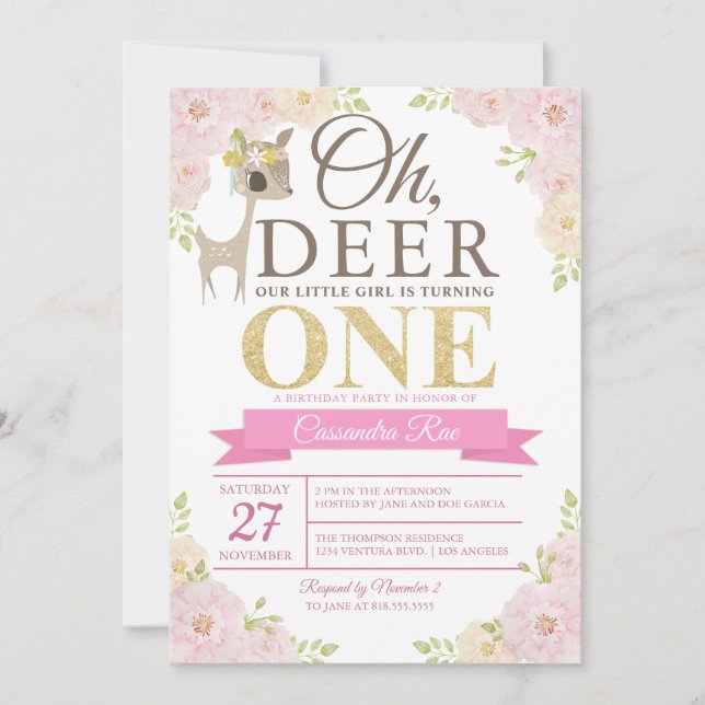 Oh Deer ! Invitation à l'anniversaire (Devant)