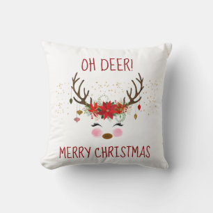 Oh Deer Joyeux Noël mignonne Coussin Reindeer