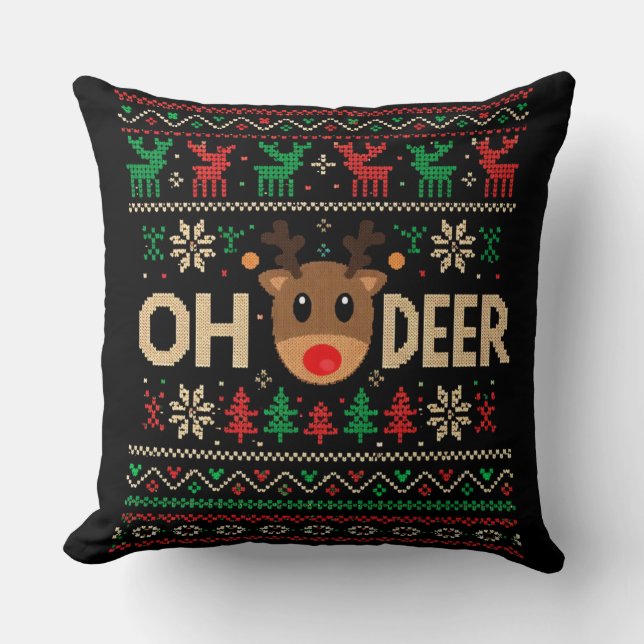 Oh Deer Ours d'horreur Sweat de Noël Coussin de je (Recto)