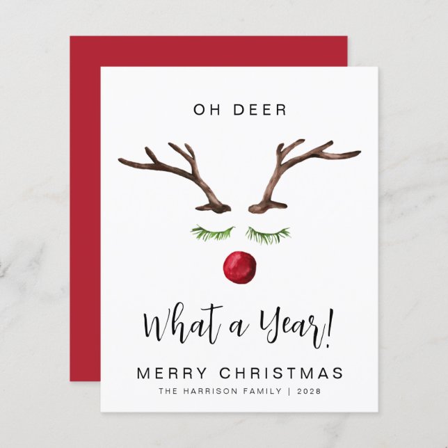 Oh Deer Quelle Année Carte De Noël (Devant / Derrière)