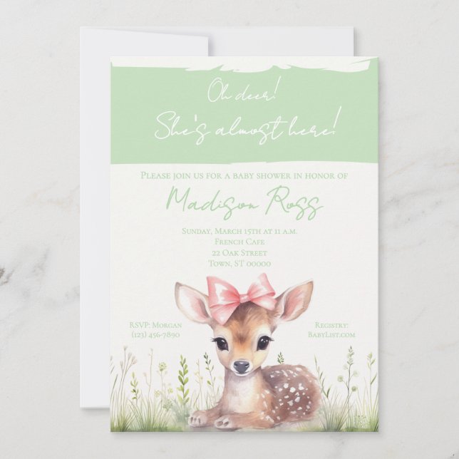 Oh Deer She’s Almost Here Baby Shower Invitation (Devant)