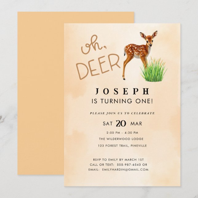 Oh Deer Thème Anniversaire Fête Invitation (Devant / Derrière)