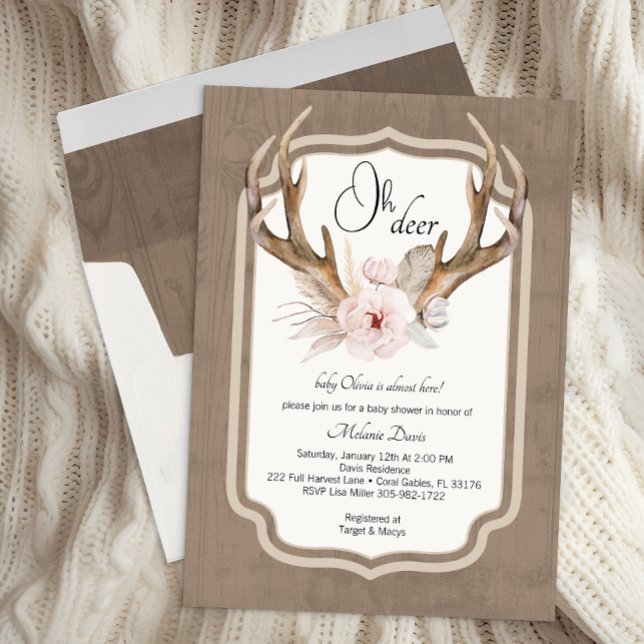 Oh Deer Watercolor Baby shower Invitation - Elegan (Oh Deer Baby Shower Invite)