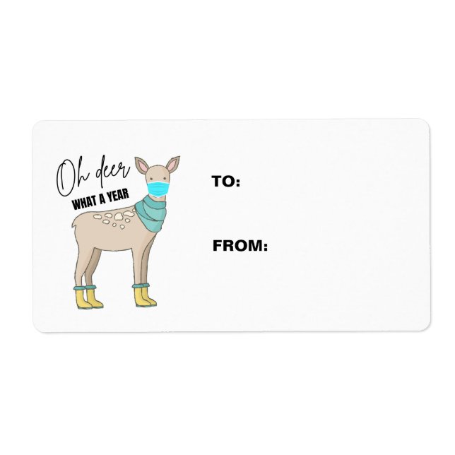 Oh Deer What A Year Christmas Cadeau Étiquette (Devant)