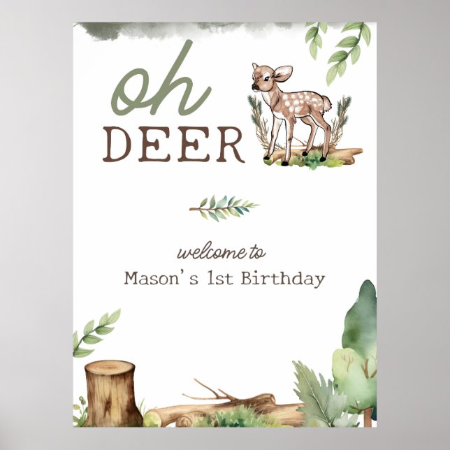 Oh Deer Woodland Baby Deer Birthday Affiche de bie (Devant)