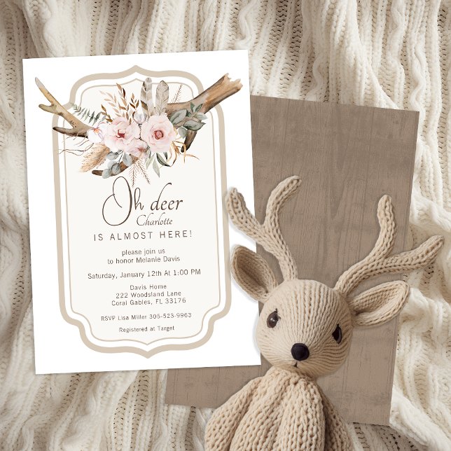 Oh Deer Woodland Baby shower Invitation - Boho Flo (Cute Oh Deer Baby Shower Invitation)