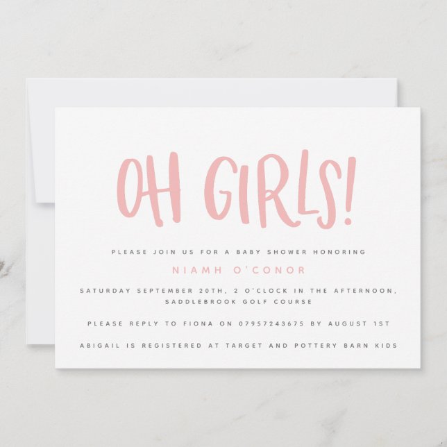 Oh filles twin baby shower invitation (Devant)