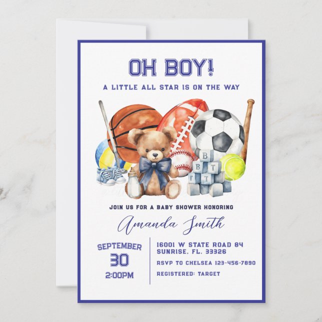 Oh Garçon ALL STAR SPORT Baby shower Invitation (Devant)