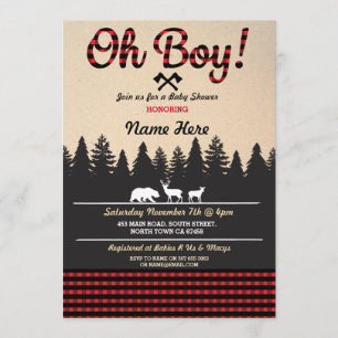 Oh Garçon Baby shower de bûcheron Invitation rouge