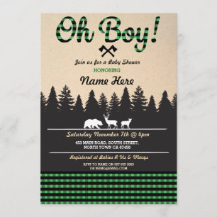Oh Garçon Baby shower de bûcherons Invitation vert