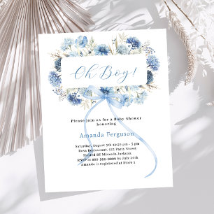 Oh garçon bleu arc Baby shower floral invitation
