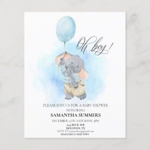 Oh garçon Elephant Aquarelle Baby shower bleu
