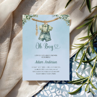 Oh garçon Invitation Baby shower - Aquarelle tenue