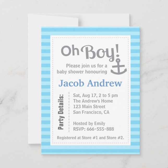 Oh garçon, moderne, Ancre, Baby shower Invitation (Devant)