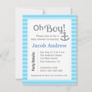 Oh garçon, moderne, Ancre, Baby shower Invitation