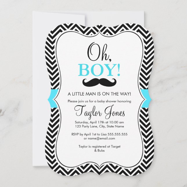 Oh garçon Mustache Baby shower Invitation / Bleu (Devant)