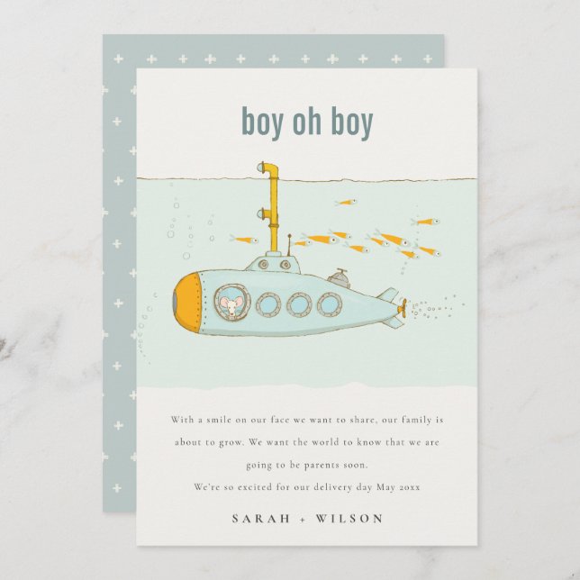 Oh garçon sous-marin sous-marin Faire-part bébé (Devant / Derrière)
