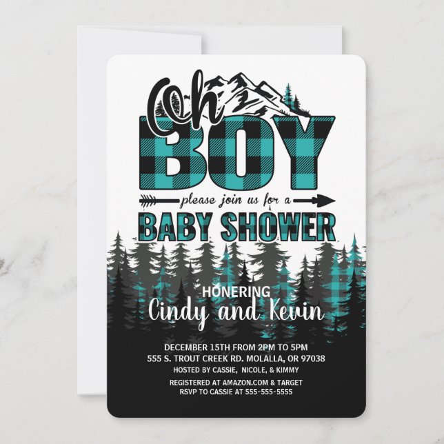 Oh Garçon Turquoise Plaid Baby shower Invitation (Devant)